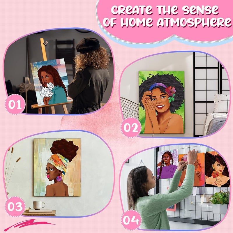 Sherr 20 Pcs Stretched Pre Drawn Canvas Afro Queen Black Art for Painting for Adults Outline Pre Drawn Stretched Cotton Canvas to Paint Party Set, 8 x 10''(Stylish) - Image 5